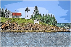 Burnt Coat Harbor Light Over Rocky Edge -Digital Painting